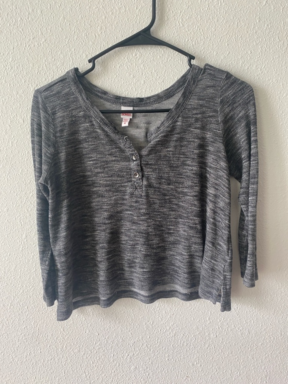 BONGO Charcoal Heathered Long Sleeve Henley Top